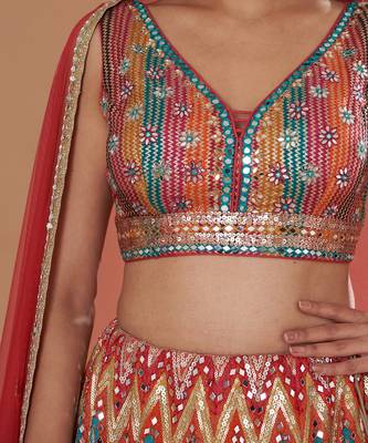 Multi Colour Sequin,Mirrorwork And Resham Embroidered Lehenga 4