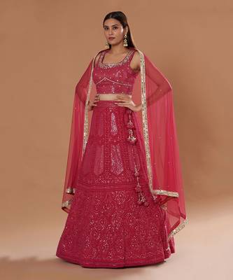 Hot Pink  Embroidered Lehenga Set 1
