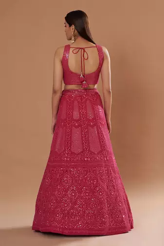 Hot Pink  Embroidered Lehenga Set