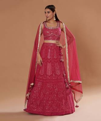 Hot Pink  Embroidered Lehenga Set 3