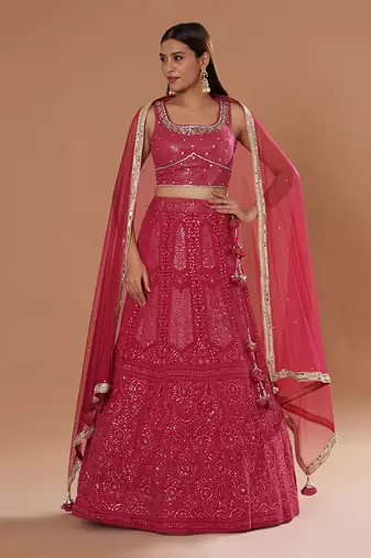 Hot Pink  Embroidered Lehenga Set