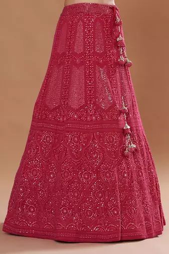Hot Pink  Embroidered Lehenga Set