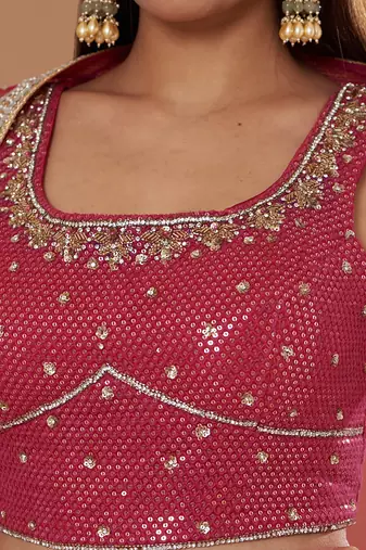 Hot Pink  Embroidered Lehenga Set