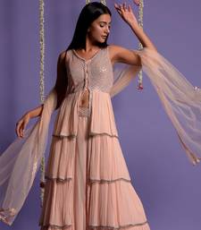 Blush Pink Sequin Embroidered Multi Layered Lehenga