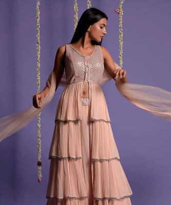 Blush Pink Sequin Embroidered Multi Layered Lehenga 3