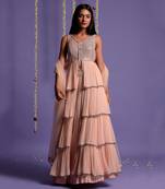 Blush Pink Sequin Embroidered Multi Layered Lehenga