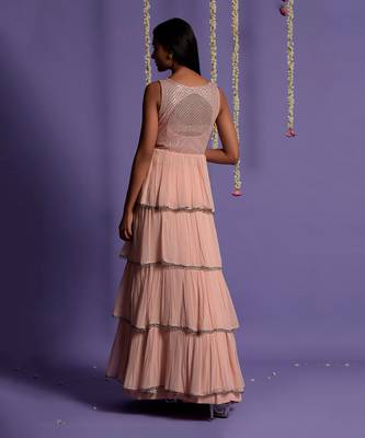Blush Pink Sequin Embroidered Multi Layered Lehenga 6