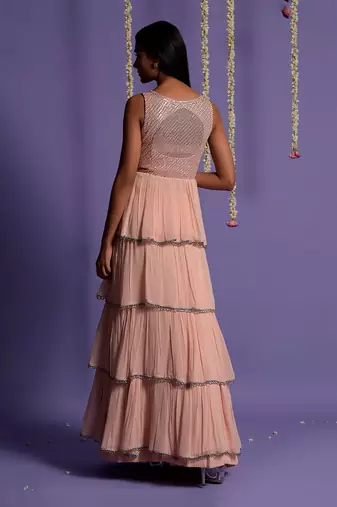 Blush Pink Sequin Embroidered Multi Layered Lehenga