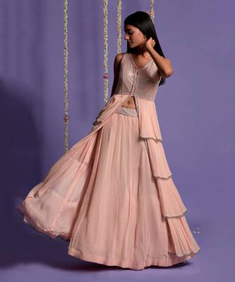 Blush Pink Sequin Embroidered Multi Layered Lehenga 7