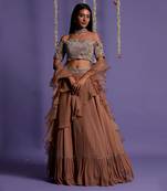 Brown Georgette Embroidered Lehenga Set for Women