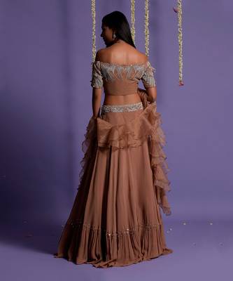 Brown Georgette Embroidered Lehenga Set for Women 8