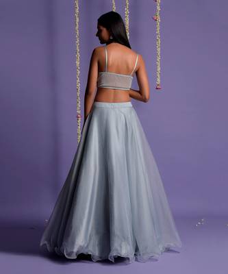 Ice Blue Lehenga With Embroidered Crop Top And Jacket 7