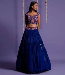 Electric Blue Lehenga With Embroidered Waistband And Crop Top