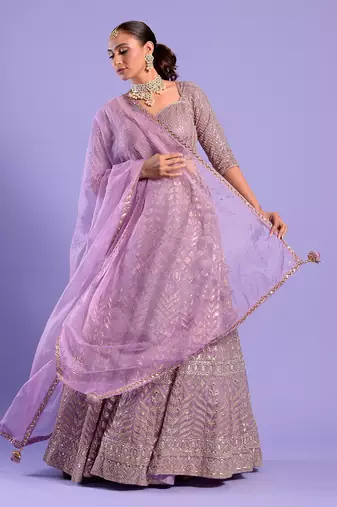 Mauve Lehenga Set Sequence And Dori Work