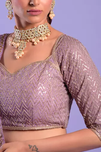 Mauve Lehenga Set Sequence And Dori Work