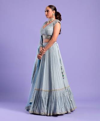 Ice Blue Lehenga Set Sequence And Dori Work 2