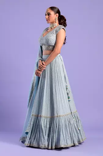 Ice Blue Lehenga Set Sequence And Dori Work