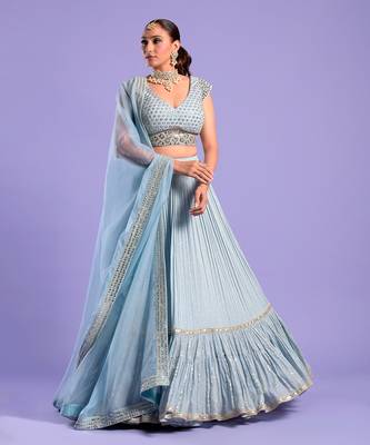 Ice Blue Lehenga Set Sequence And Dori Work 1