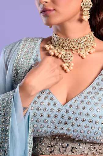Ice Blue Lehenga Set Sequence And Dori Work