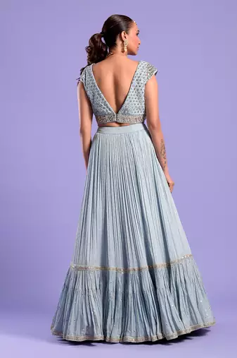 Ice Blue Lehenga Set Sequence And Dori Work