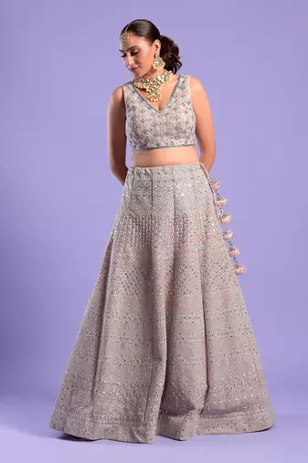 Pink Lehenga Set Mirror And Zari Work
