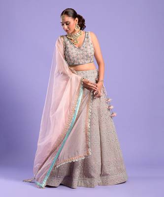 Pink Lehenga Set Mirror And Zari Work 1