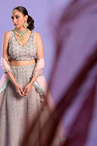 Pink Lehenga Set Mirror And Zari Work