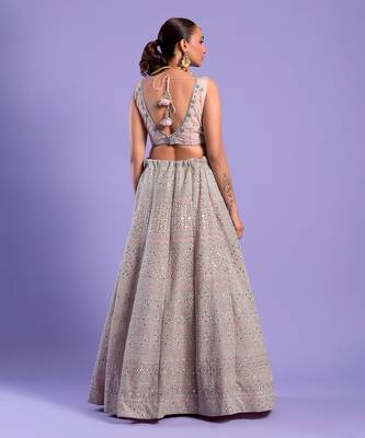 Pink Lehenga Set Mirror And Zari Work 4