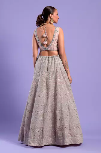 Pink Lehenga Set Mirror And Zari Work