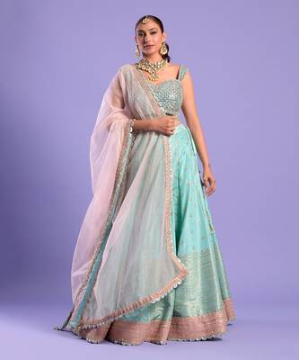 Mint Green Lehenga Set Zari And Mirror Work 1