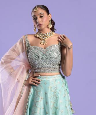Mint Green Lehenga Set Zari And Mirror Work 2