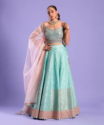 Mint Green Lehenga Set Zari And Mirror Work 3