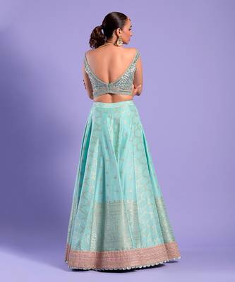Mint Green Lehenga Set Zari And Mirror Work 4