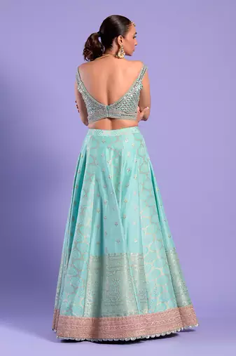 Mint Green Lehenga Set Zari And Mirror Work
