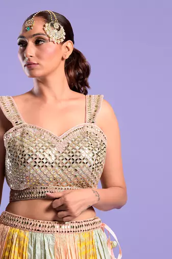 Multi Color Lehenga Set Mirror And Zari Work