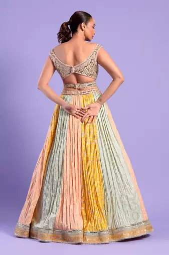 Multi Color Lehenga Set Mirror And Zari Work