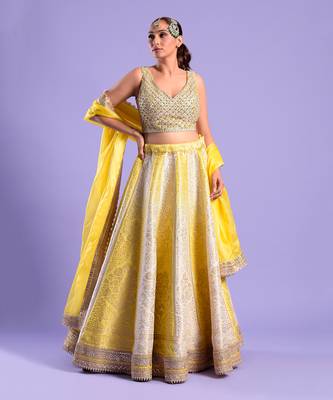 Yellow And Ivory Lehenga Set Mirror And Zari Work 1