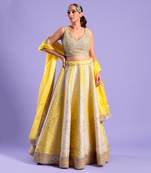 Yellow And Ivory Lehenga Set Mirror And Zari Work