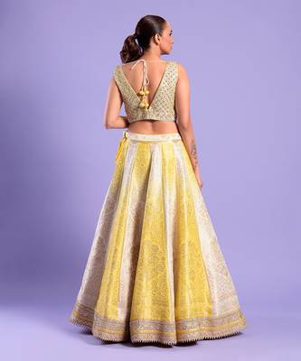 Yellow And Ivory Lehenga Set Mirror And Zari Work 4