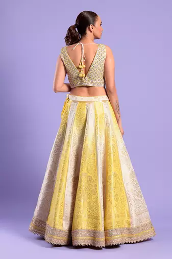Yellow And Ivory Lehenga Set Mirror And Zari Work