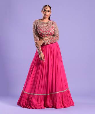Fuchisa Pink Lehenga Set Sequence And Zari Work 1