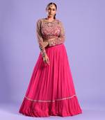 Fuchisa Pink Lehenga Set Sequence And Zari Work