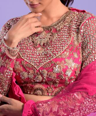 Fuchisa Pink Lehenga Set Sequence And Zari Work 3