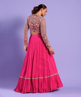 Fuchisa Pink Lehenga Set Sequence And Zari Work 4