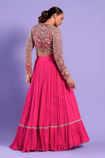 Fuchisa Pink Lehenga Set Sequence And Zari Work
