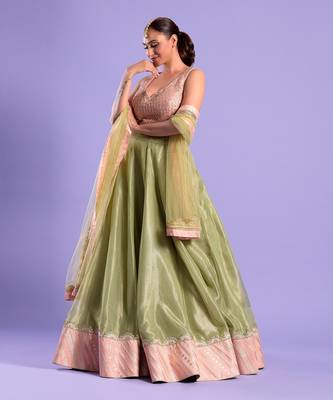 Pink And Green Lehenga Set Gota Patti And Zari Work 2