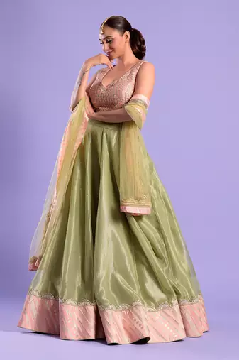 Pink And Green Lehenga Set Gota Patti And Zari Work