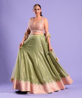 Pink And Green Lehenga Set Gota Patti And Zari Work 1