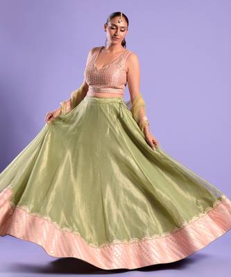 Pink And Green Lehenga Set Gota Patti And Zari Work 3