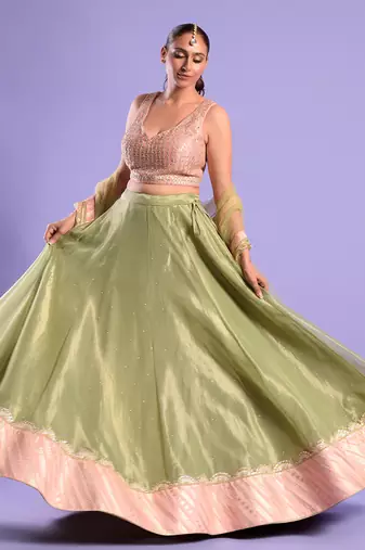 Pink And Green Lehenga Set Gota Patti And Zari Work